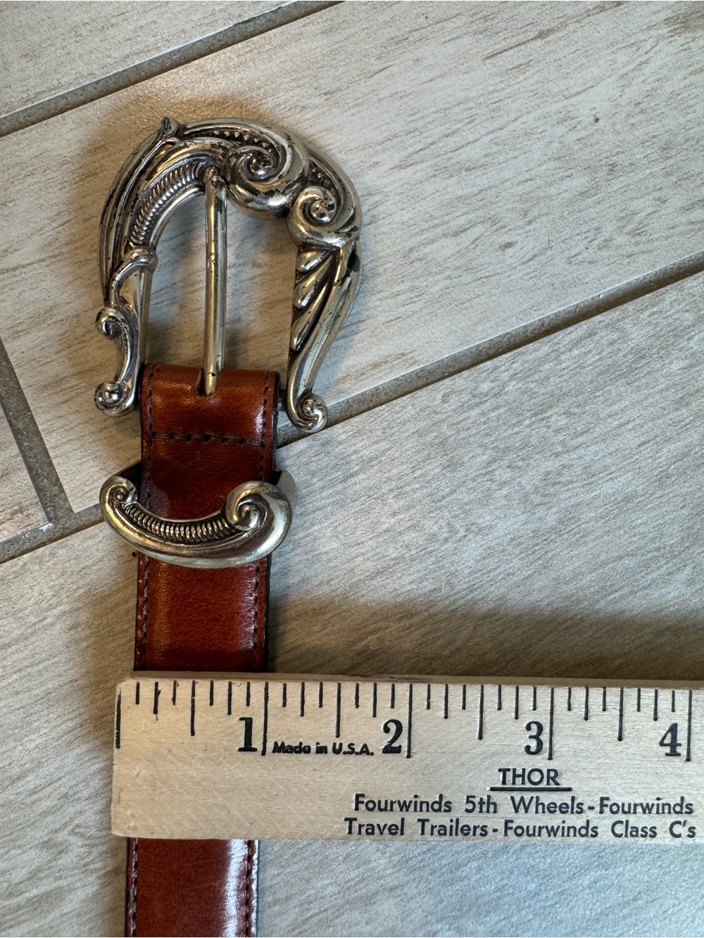 Talbots Brown Leather Ladie’s Belt with Ornate Silver Buckle - Picture 4 of 5